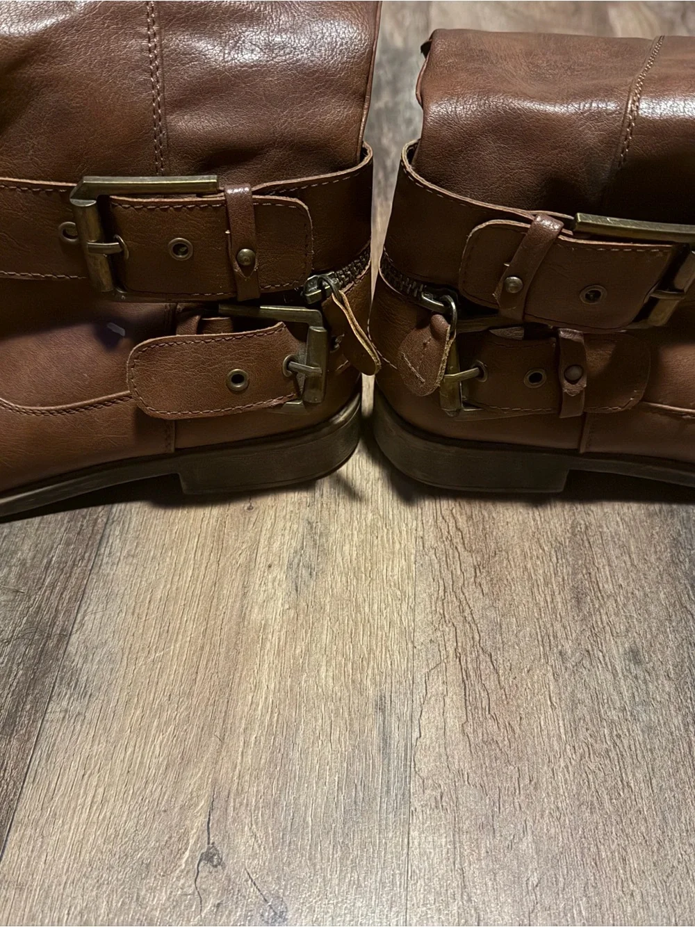 Brown Leather Buckle Ankle Boots